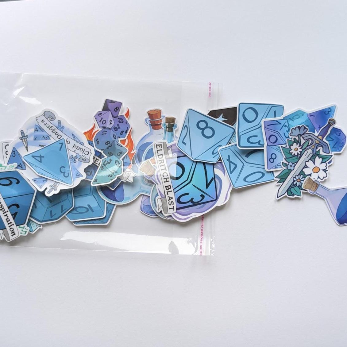 D&D Blue Sticker Pack | dungeons and dragons, bard, spells, books, potions and dice - 24PC