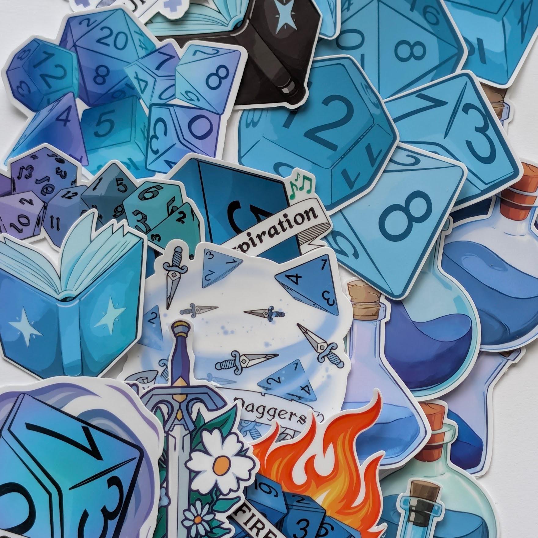 D&D Blue Sticker Pack | dungeons and dragons, bard, spells, books, potions and dice - 24PC