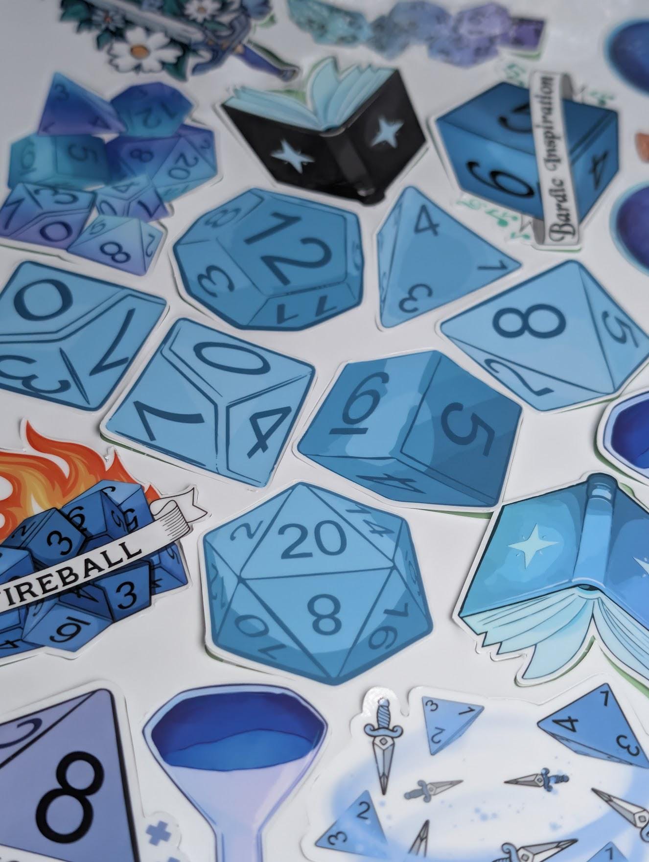 D&D Blue Sticker Pack | dungeons and dragons, bard, spells, books, potions and dice - 24PC