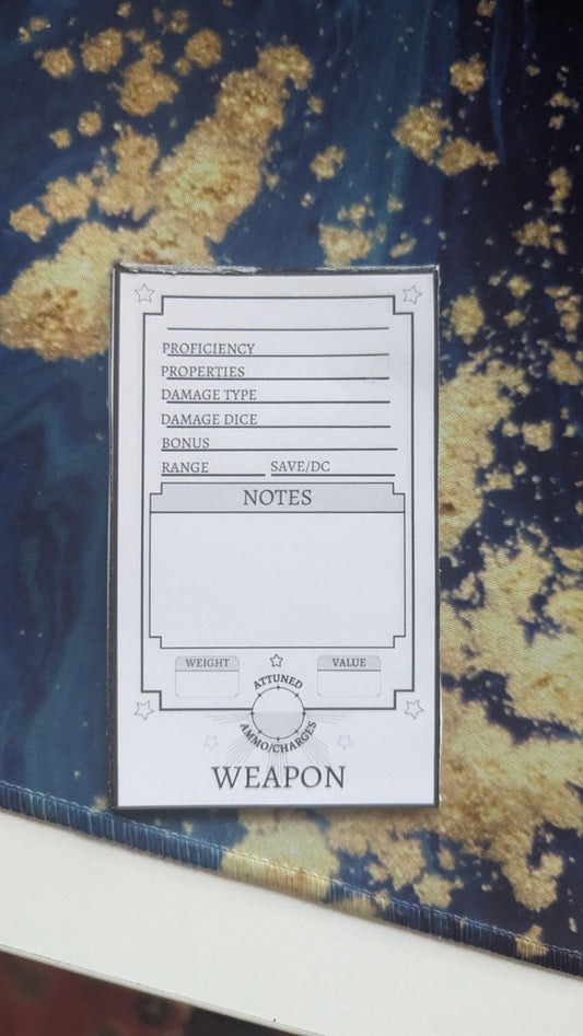 DND weapon, object and armor card flip books (25 pages)