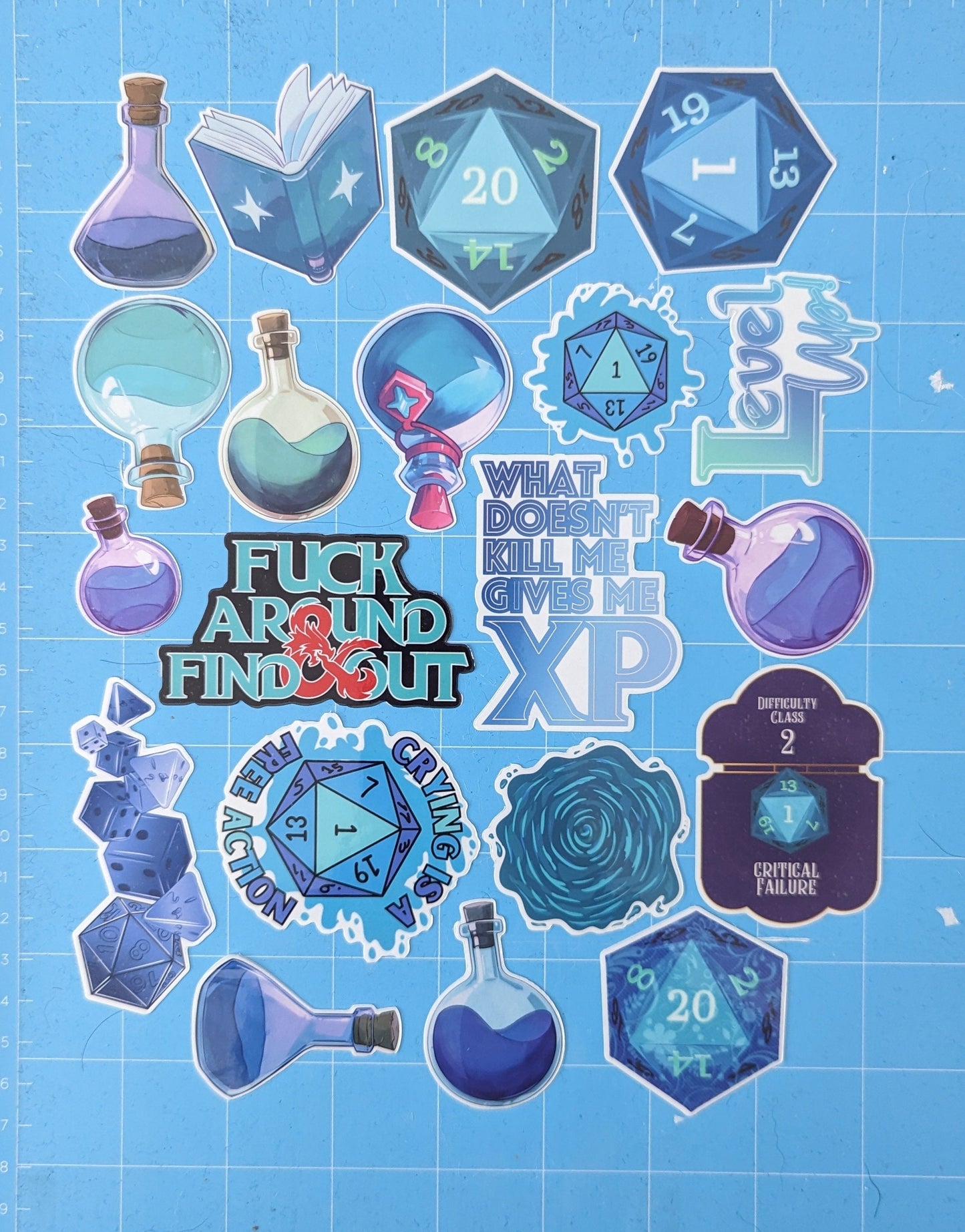 D&D Sticker Pack | blue | potions and dice - 20PC