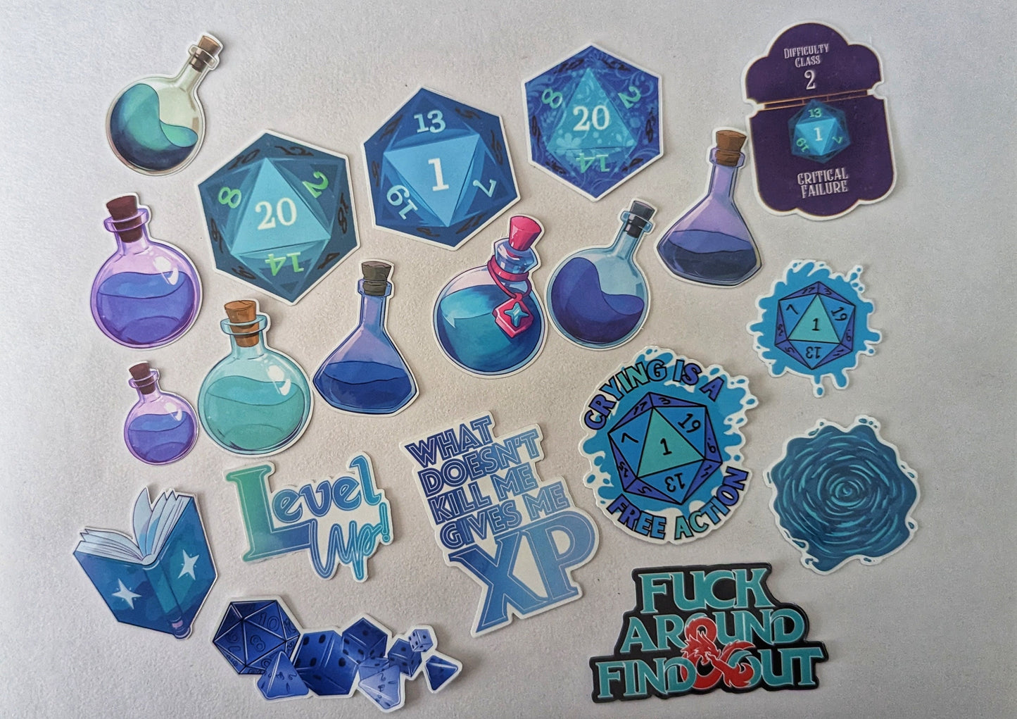 D&D Sticker Pack | blue | potions and dice - 20PC