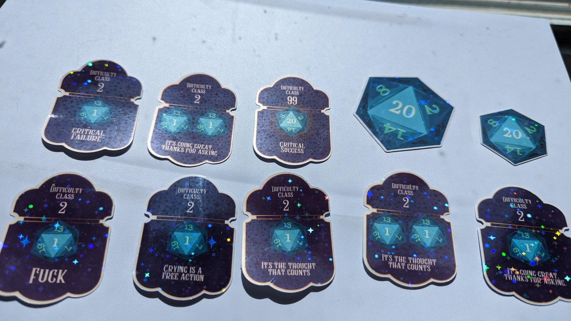 D20 dice roll sticker bundle | 10 pack