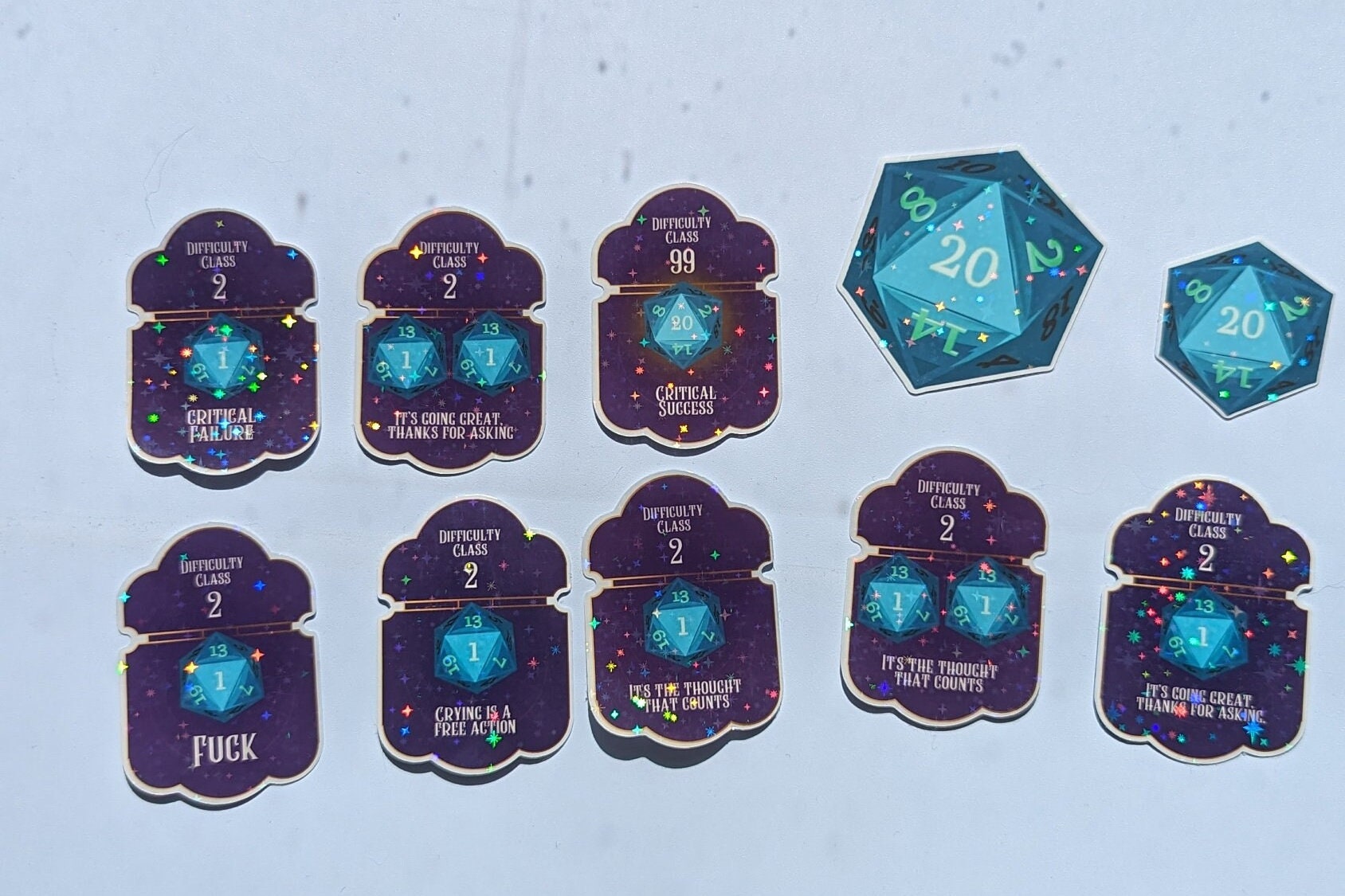 D20 dice roll sticker bundle | 10 pack