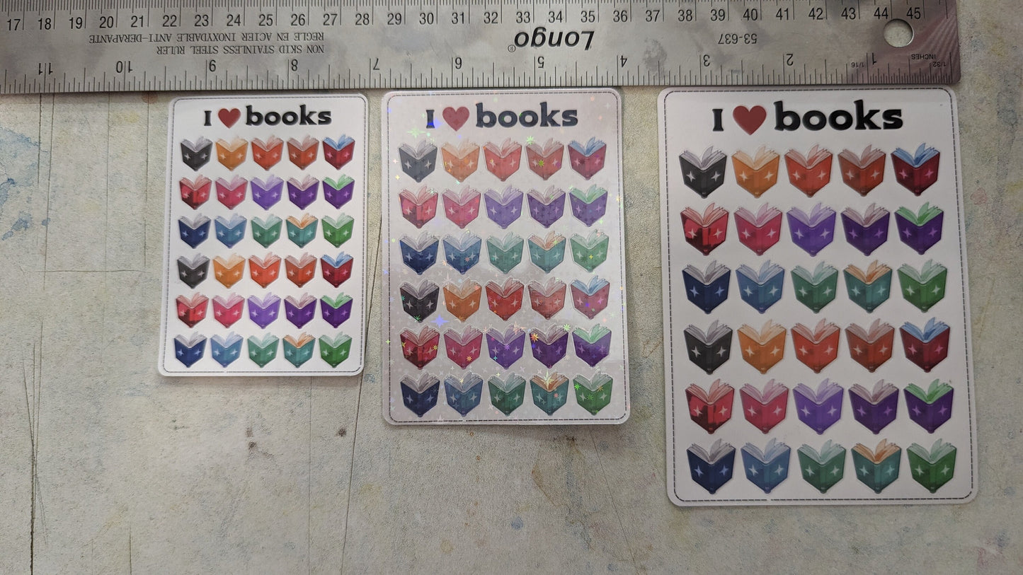 I heart books sticker sheet | laminated waterproof vinyl sticker sheets | 3 sizes available