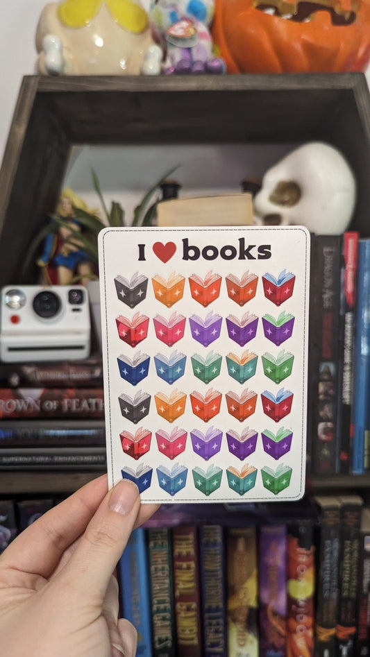 I heart books sticker sheet | laminated waterproof vinyl sticker sheets | 3 sizes available