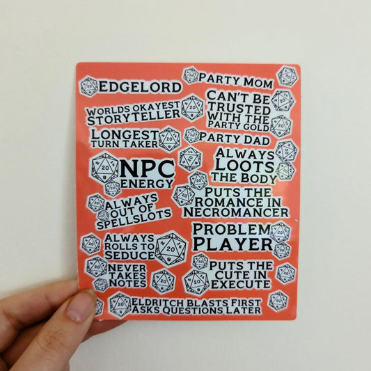 Snarky player sticker sheet | dungeons and dragons | DND | laminated, waterproof | journaling and other uses