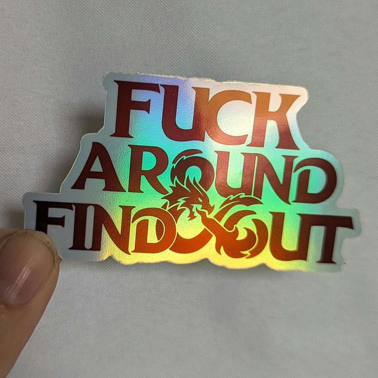 D&D Fuck around and find out holographic sticker | multiple colors | pink, red, | dungeons and dragons | DND