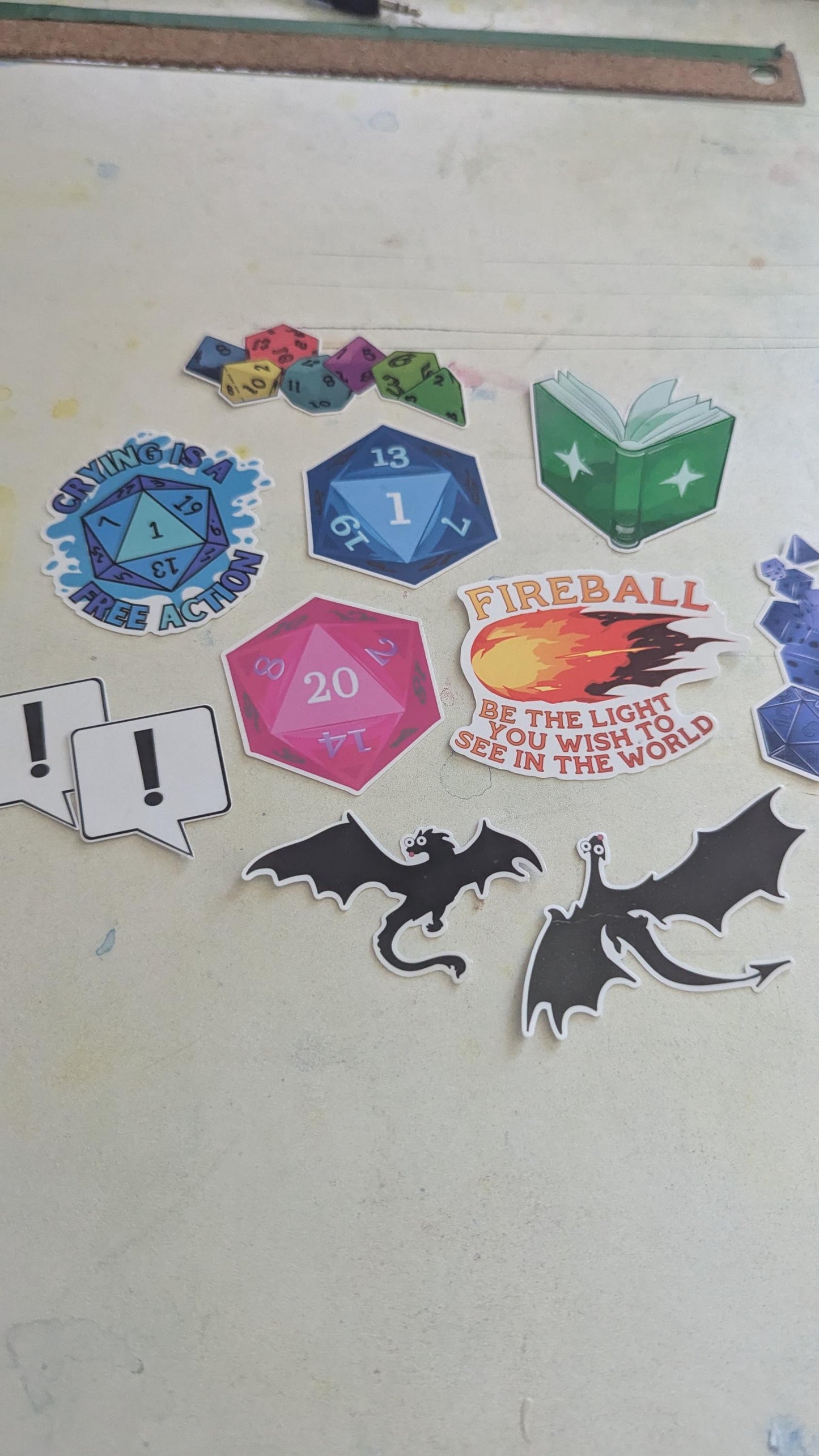 Colorful dungeons and dragons D&D Sticker Pack - 19PC | waterproof | potions, fireballs, dice, dragona, spellbook and more!