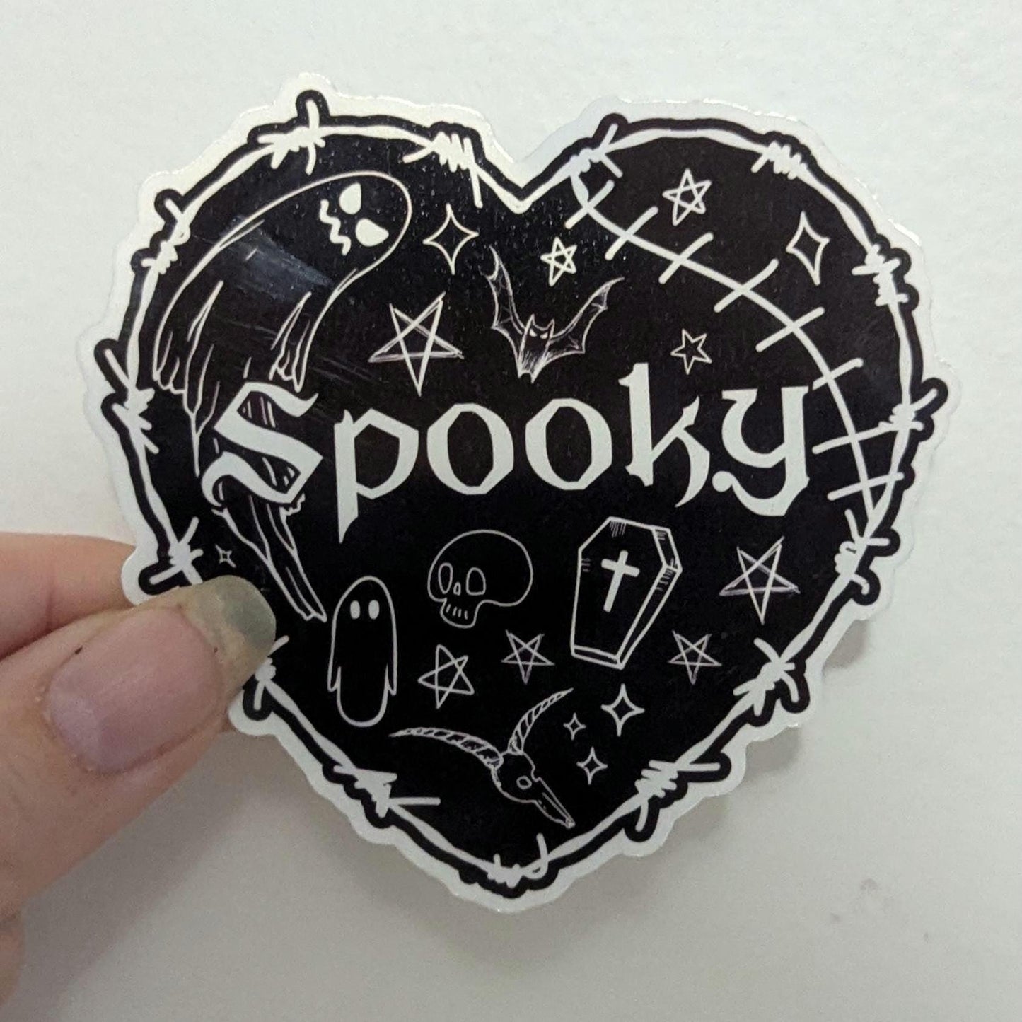 Spooky sketch sticker | waterproof | holographic, sparkle, glossy | large high quality | ghosts, skulls, pentagram, gothic